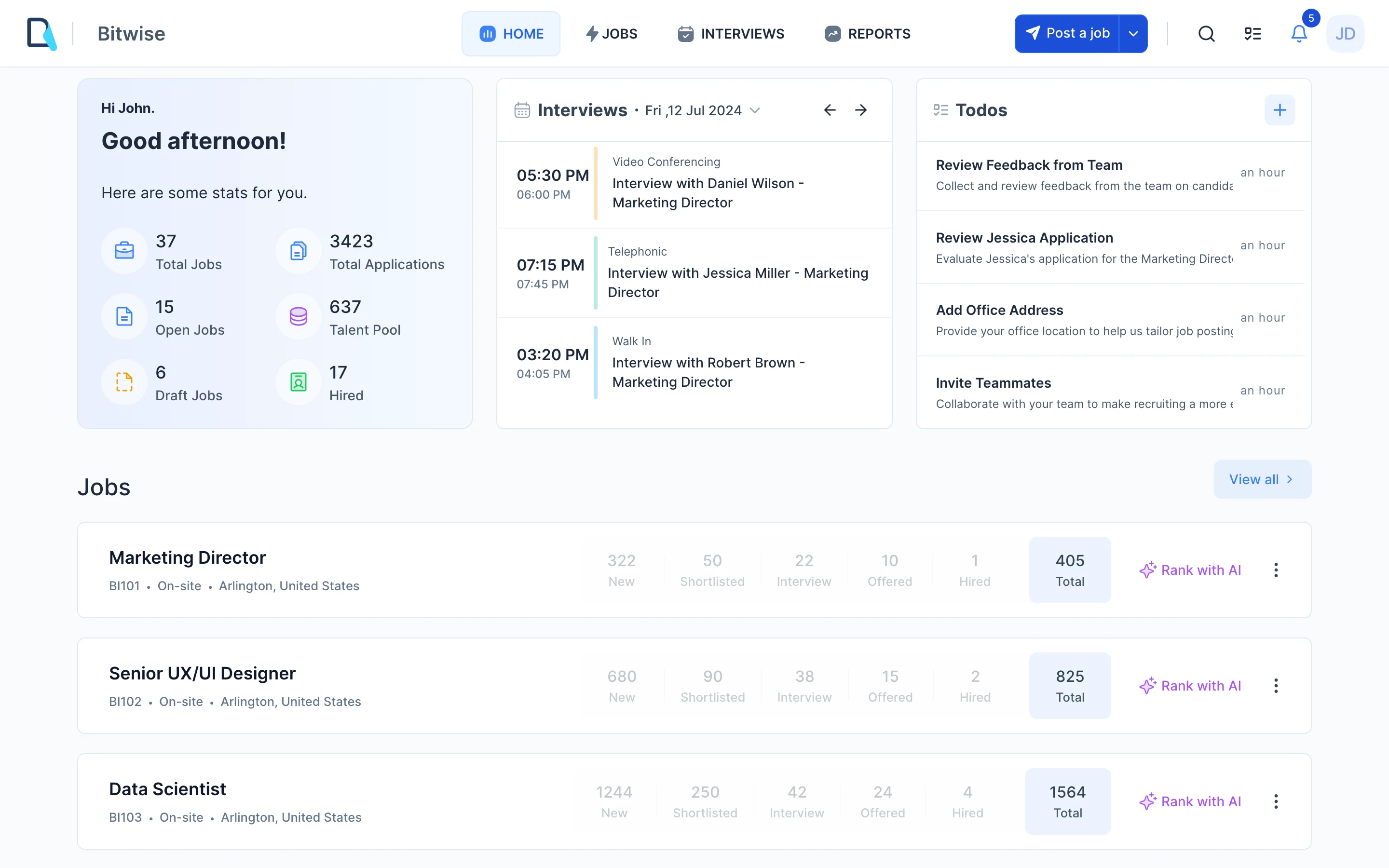 Recooty AI applicant tracking dashboard