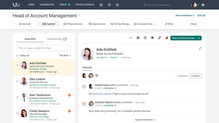 Workable applicant tracking dashboard