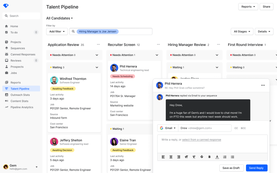 Gem talent pipeline dashboard