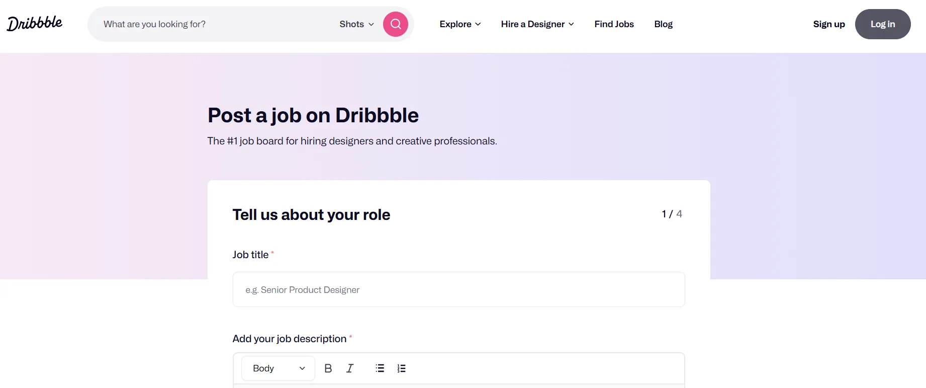Dribbble job posting