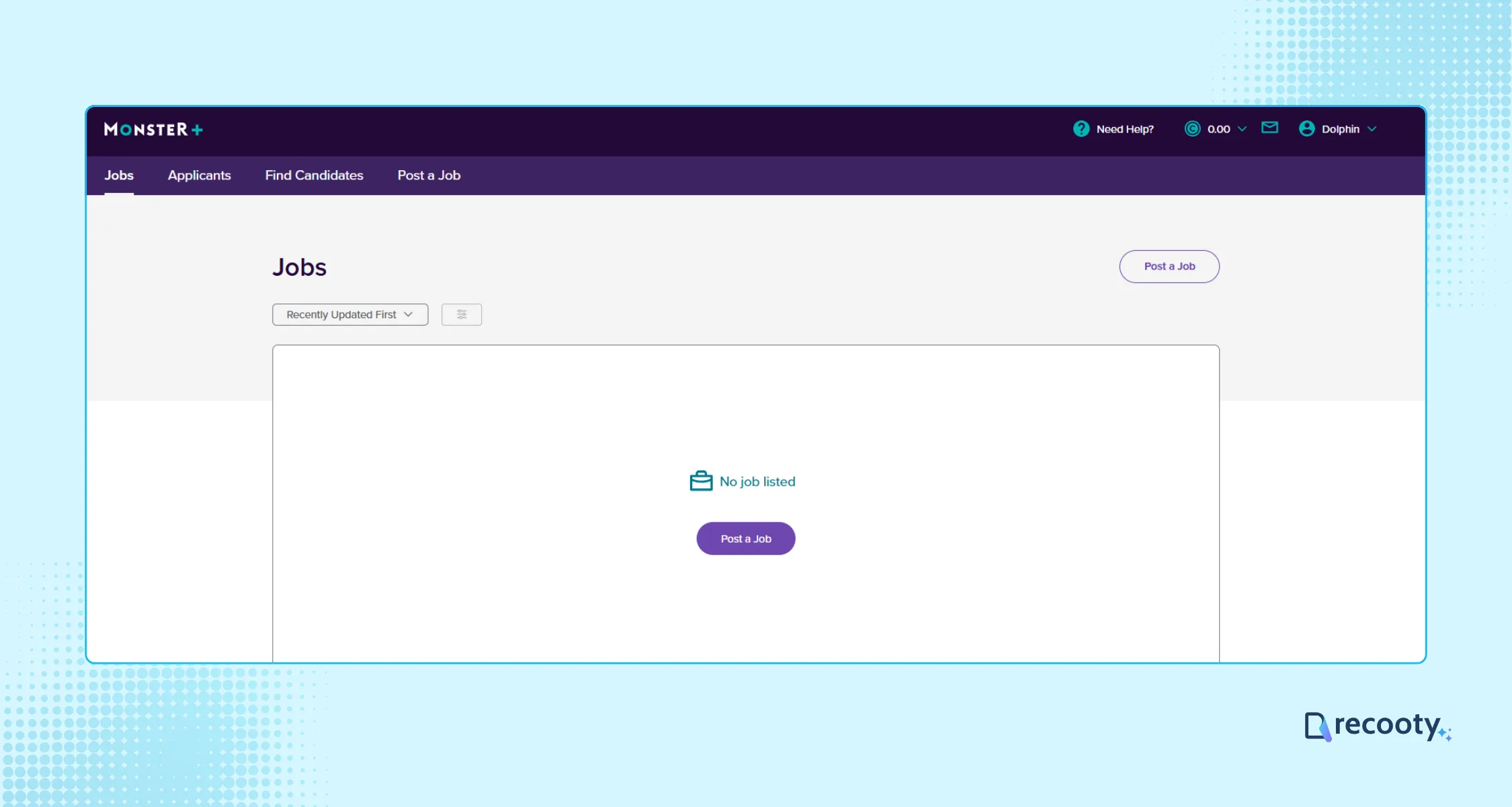 Access the dashboard of Monster