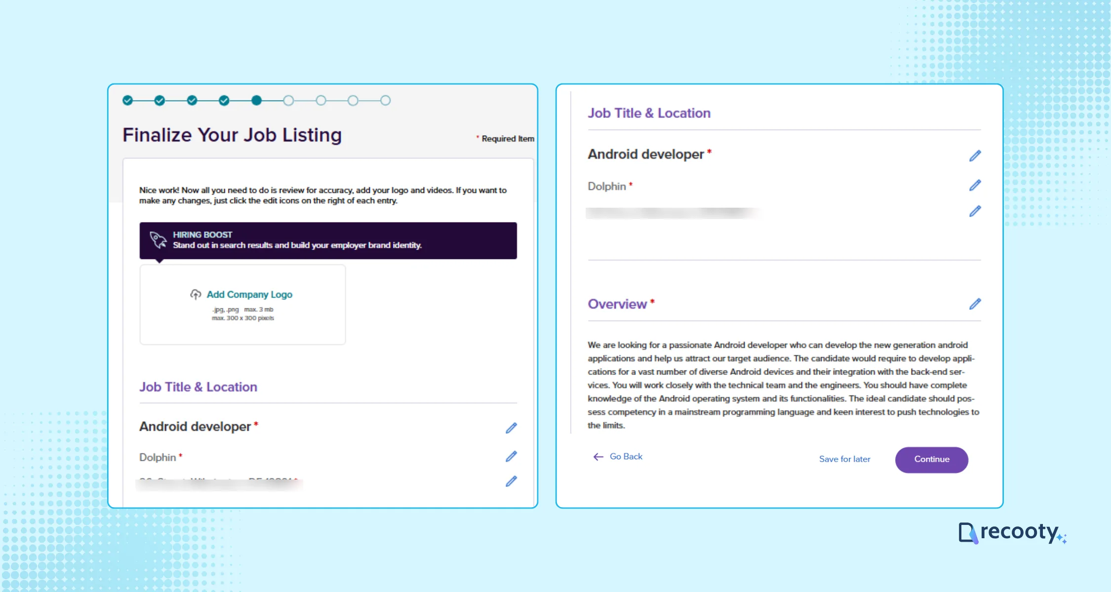 Finalize the job listing to post a job on Monster