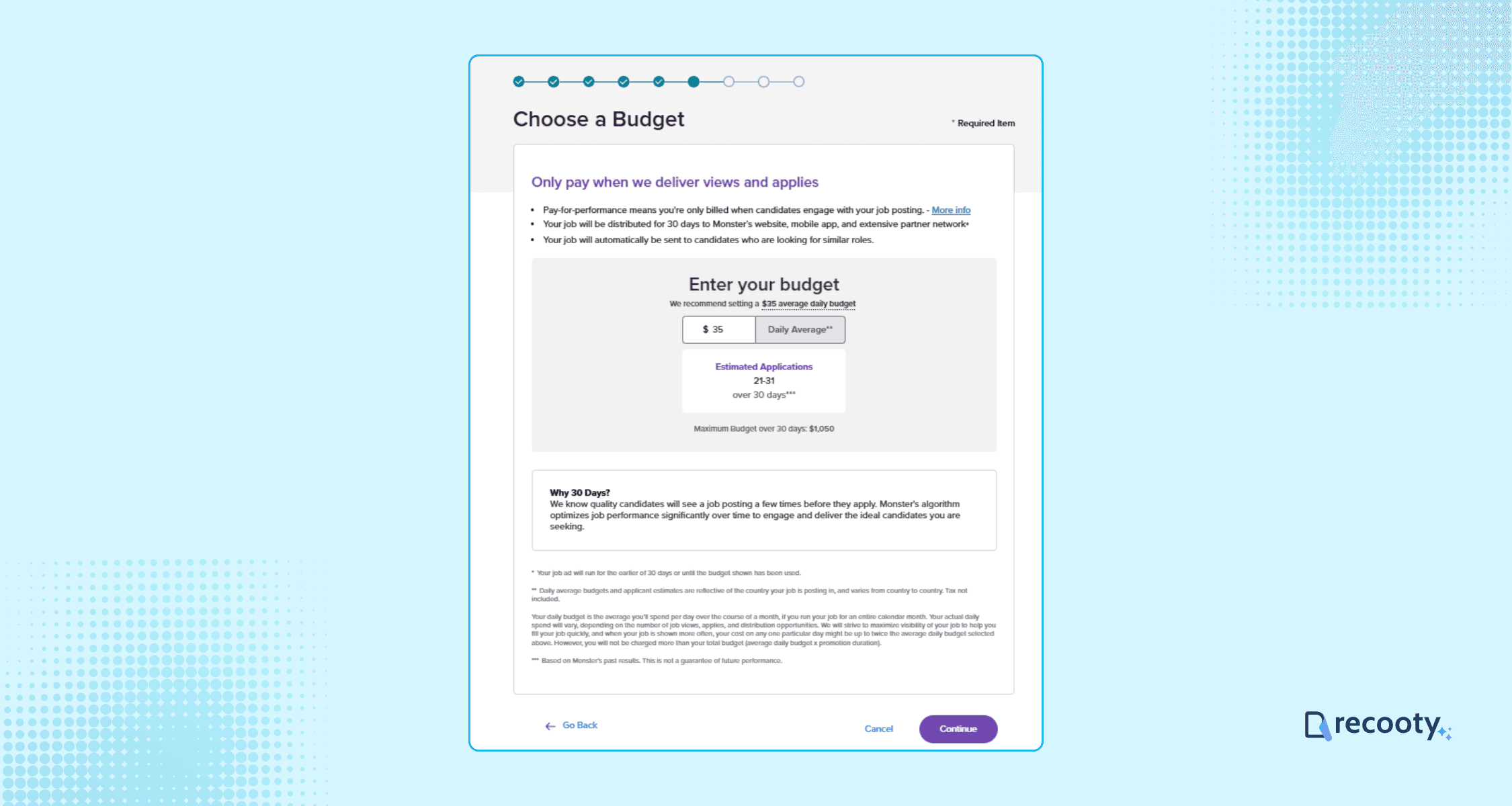 Choose a daily job posting budget on Monster 1