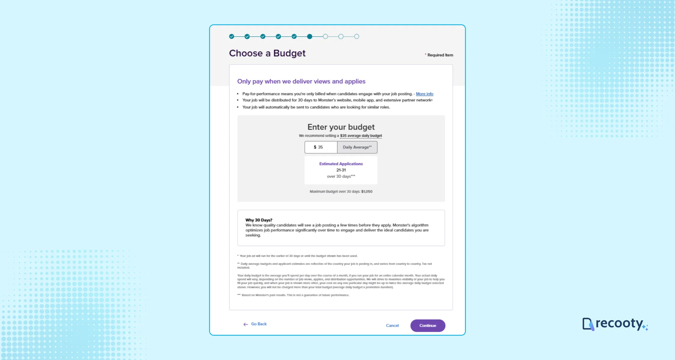 Choose a daily job posting budget on Monster 1
