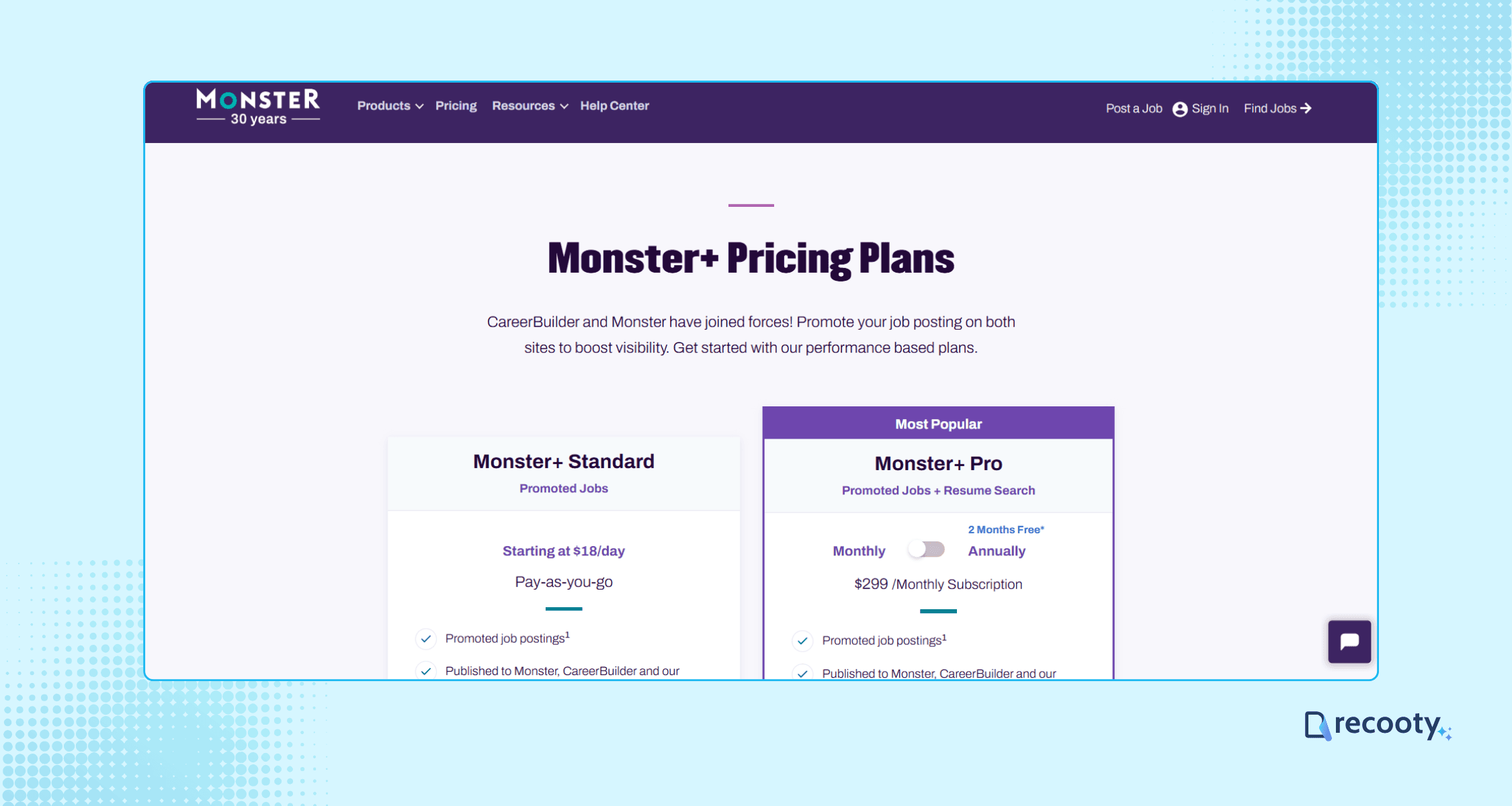 Redirected from careerbuilder to monster pricing page
