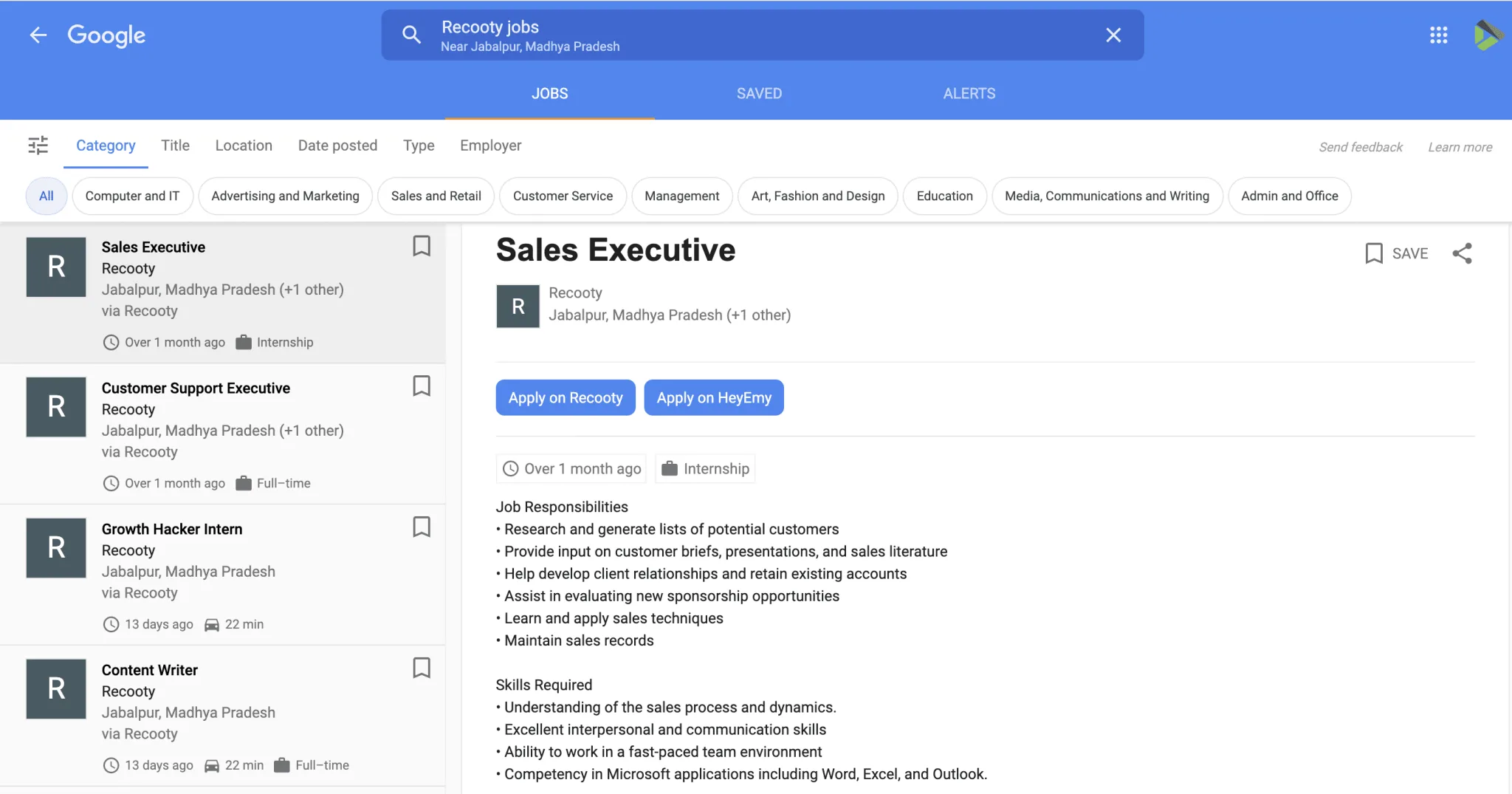 Google for Jobs implementation screenshot