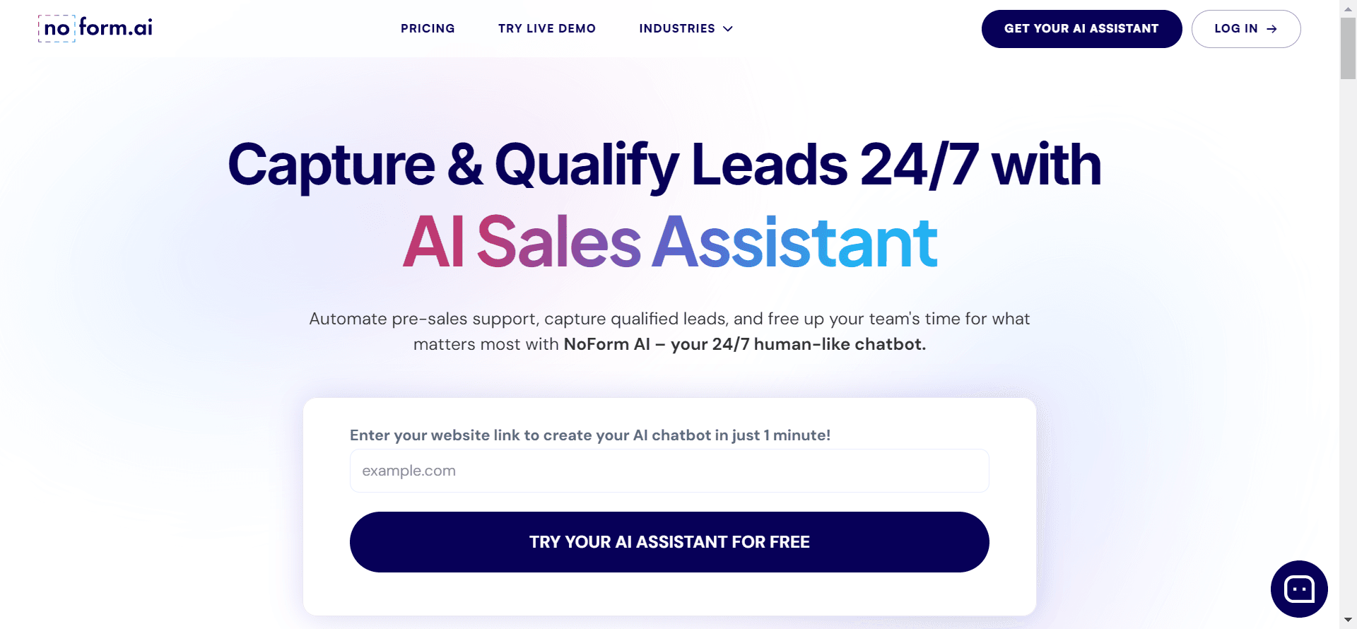 NoForm ai AI Sales Assistant for your website homescreen