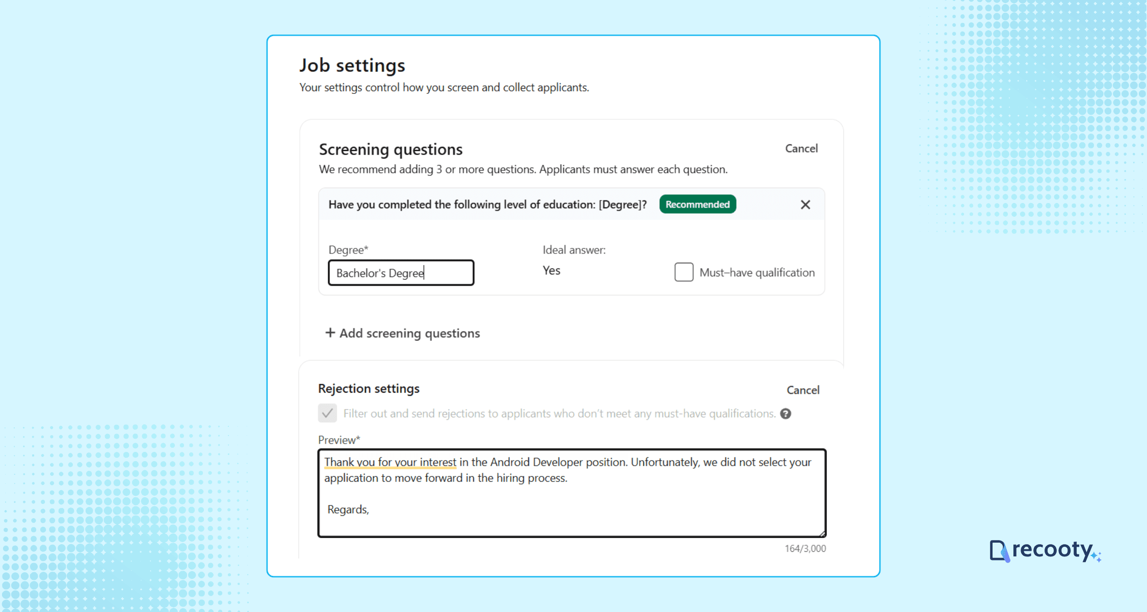 Add your Screening Questions