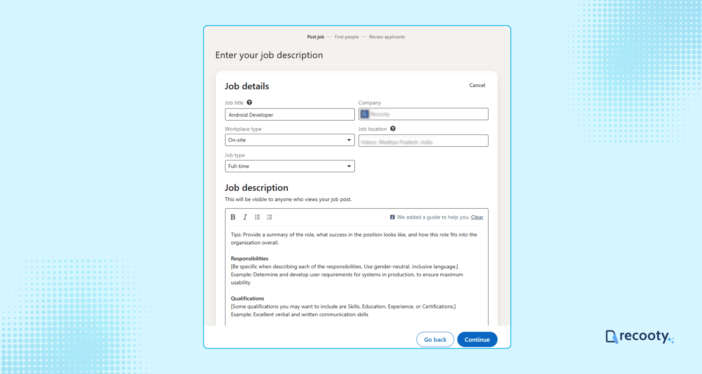Enter the basic job details 1