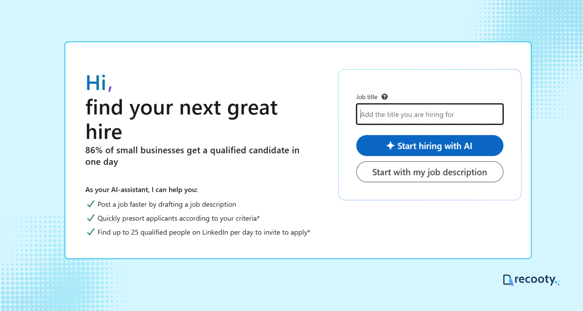 Start job posting with the job title on LinkedIn
