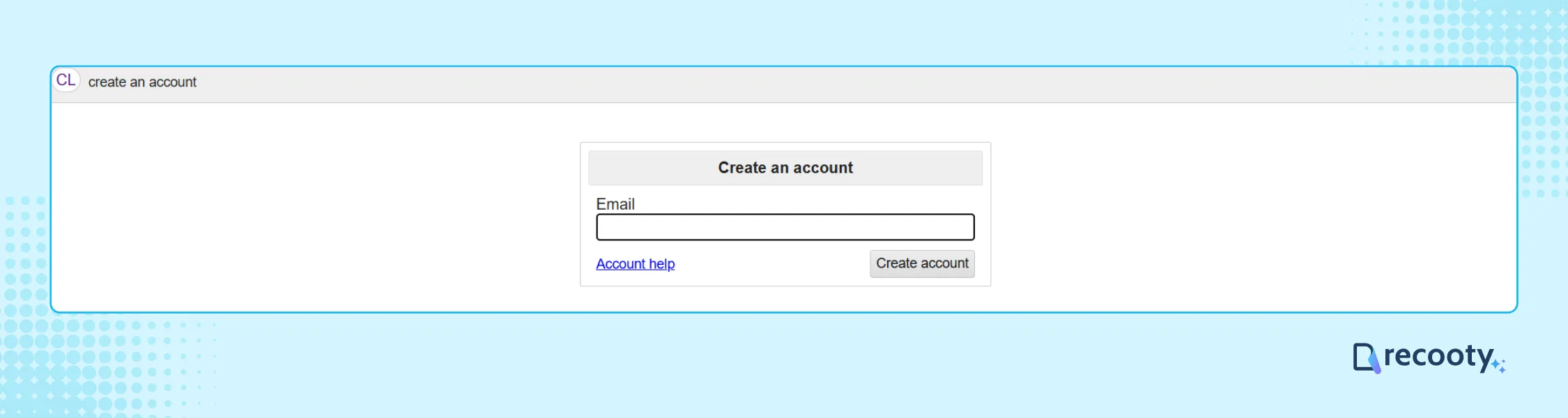 Craigslist create an account window
