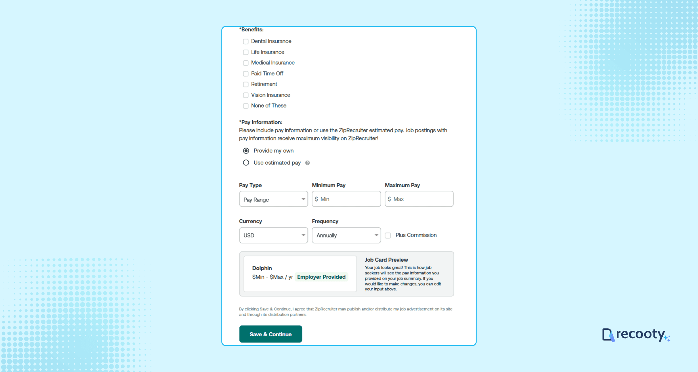 Choose benefits pay range at ziprecruiter
