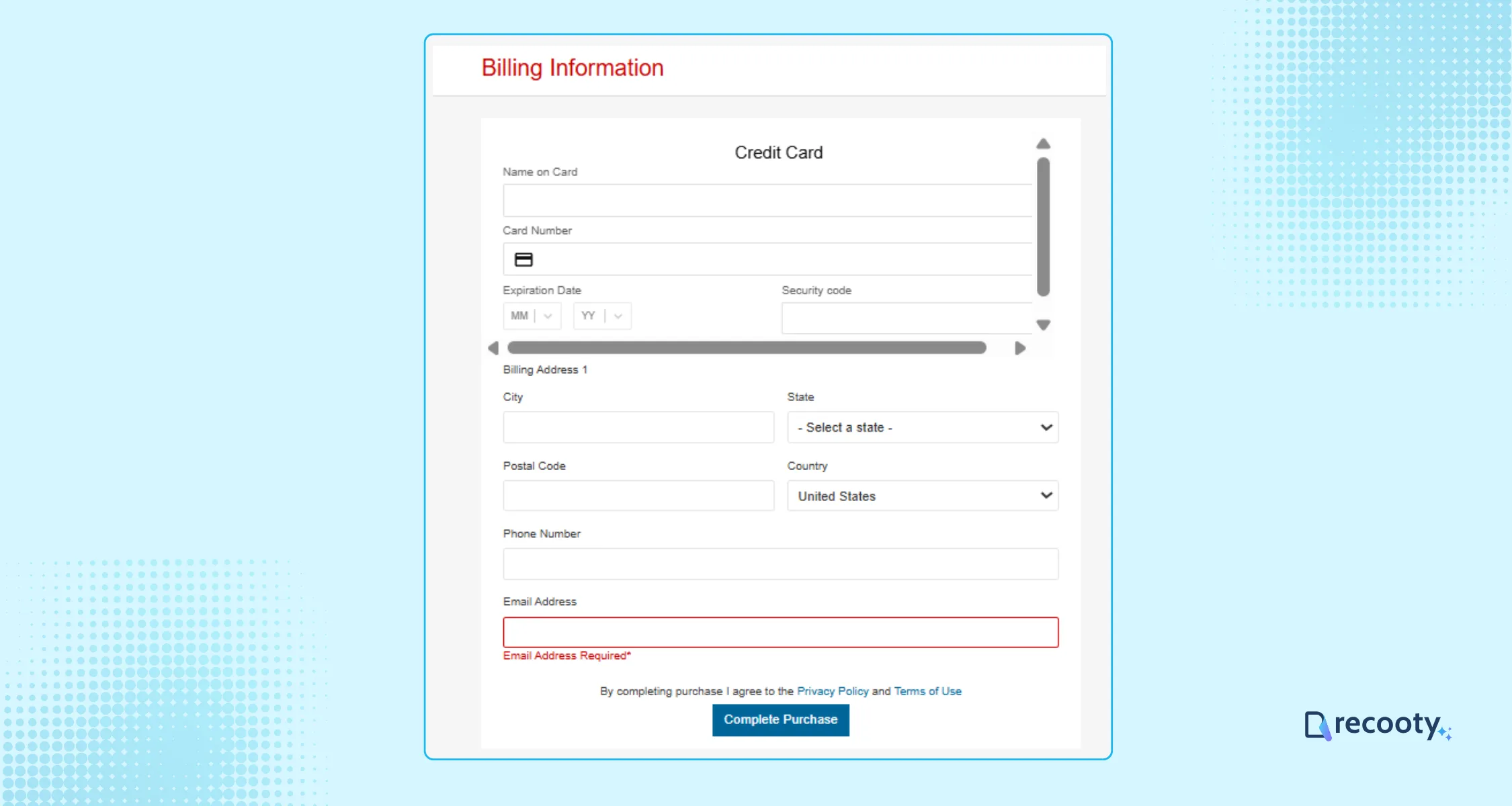 Enter the billing information to complete purchase on Dice 1