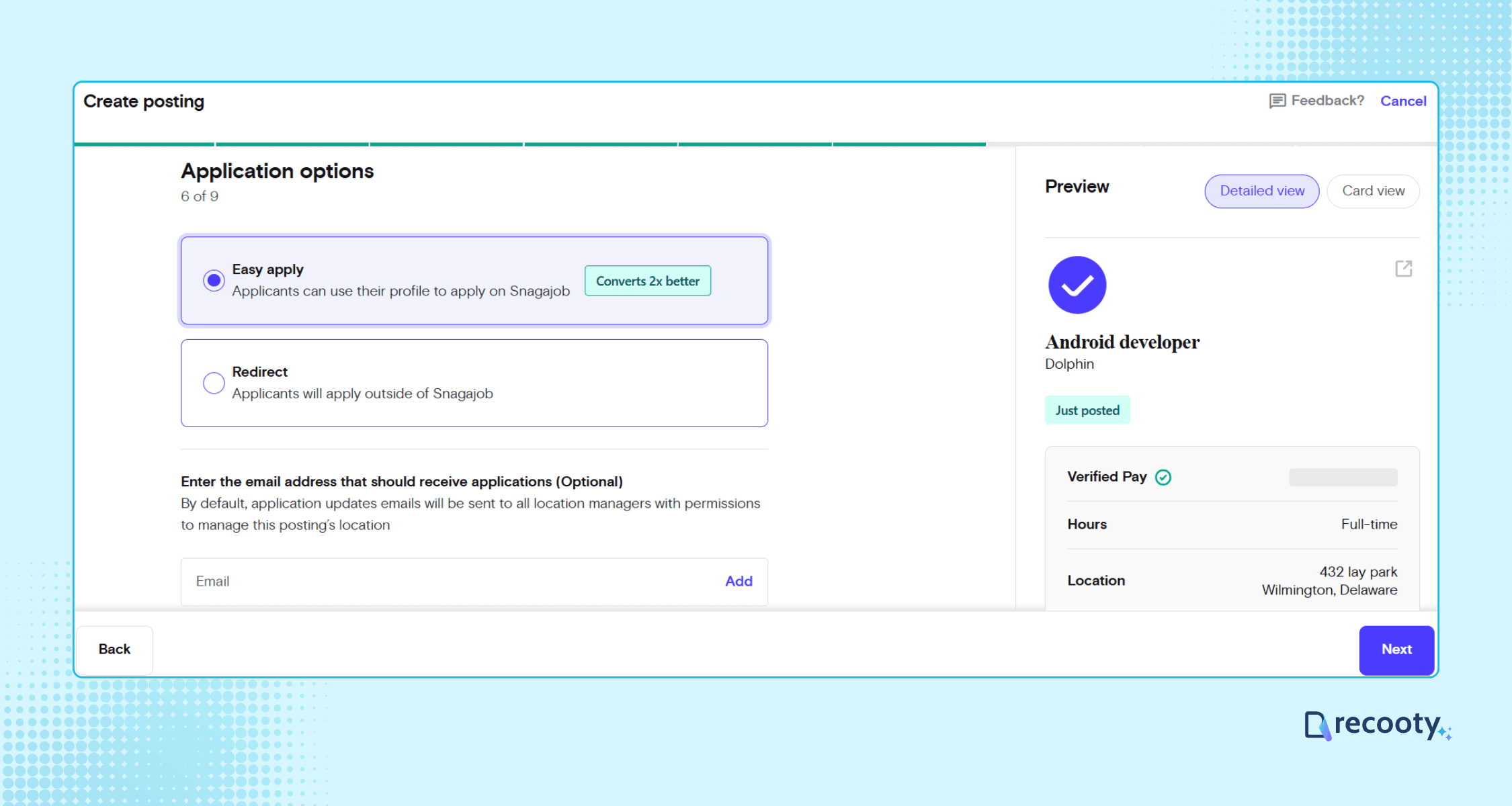 Application options in Snagajob
