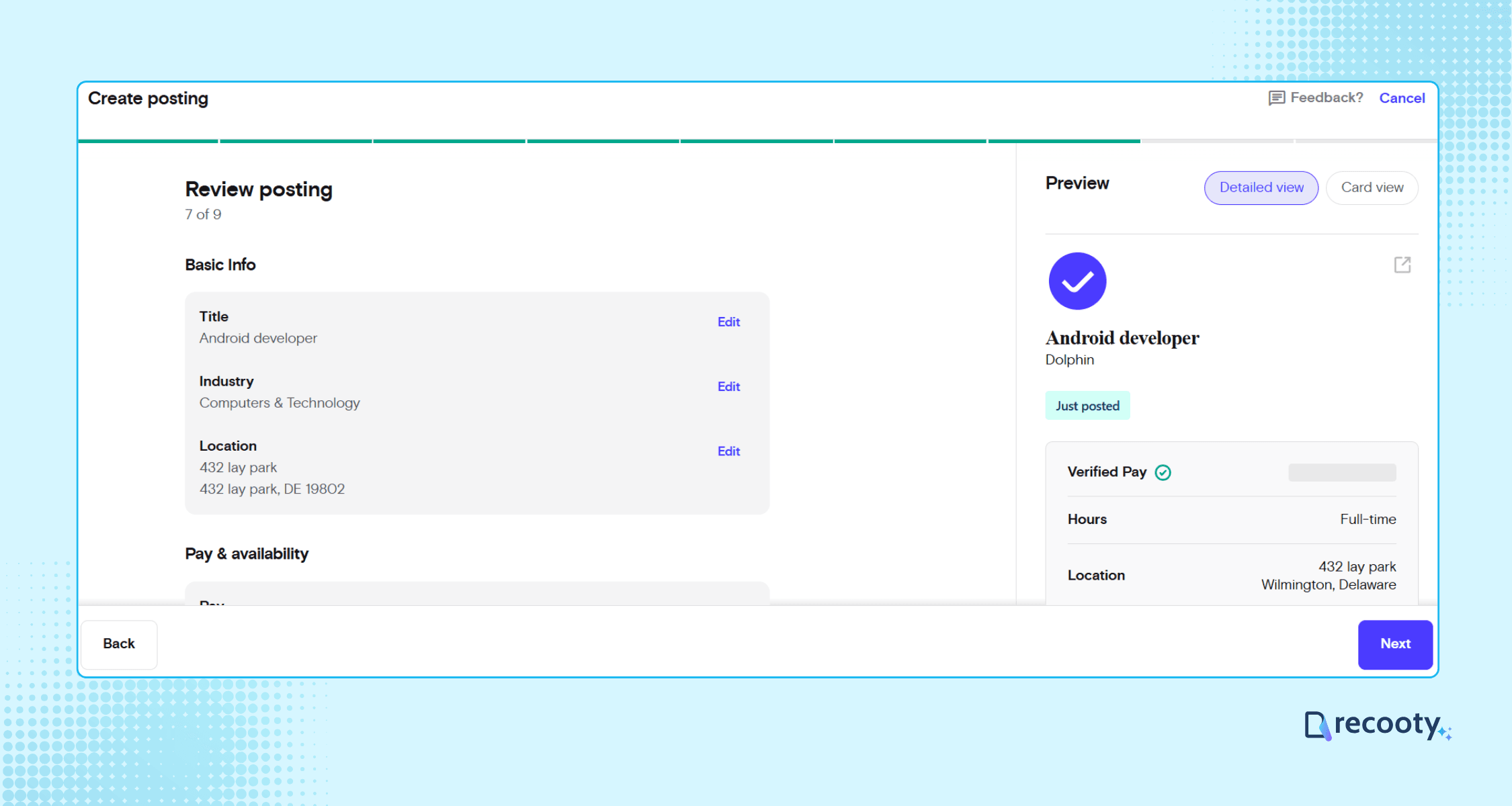 Review the job posting page on snagajob after filling all the details