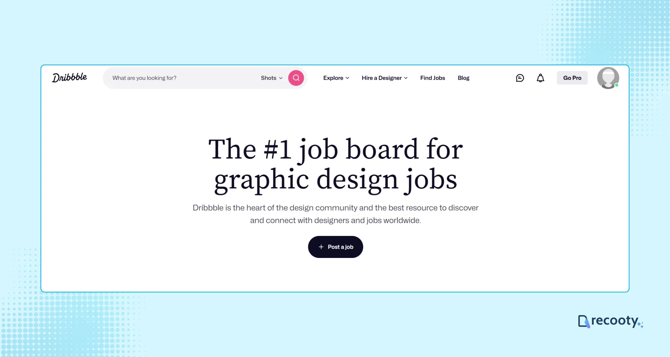 Access the post a job button on Dribbble