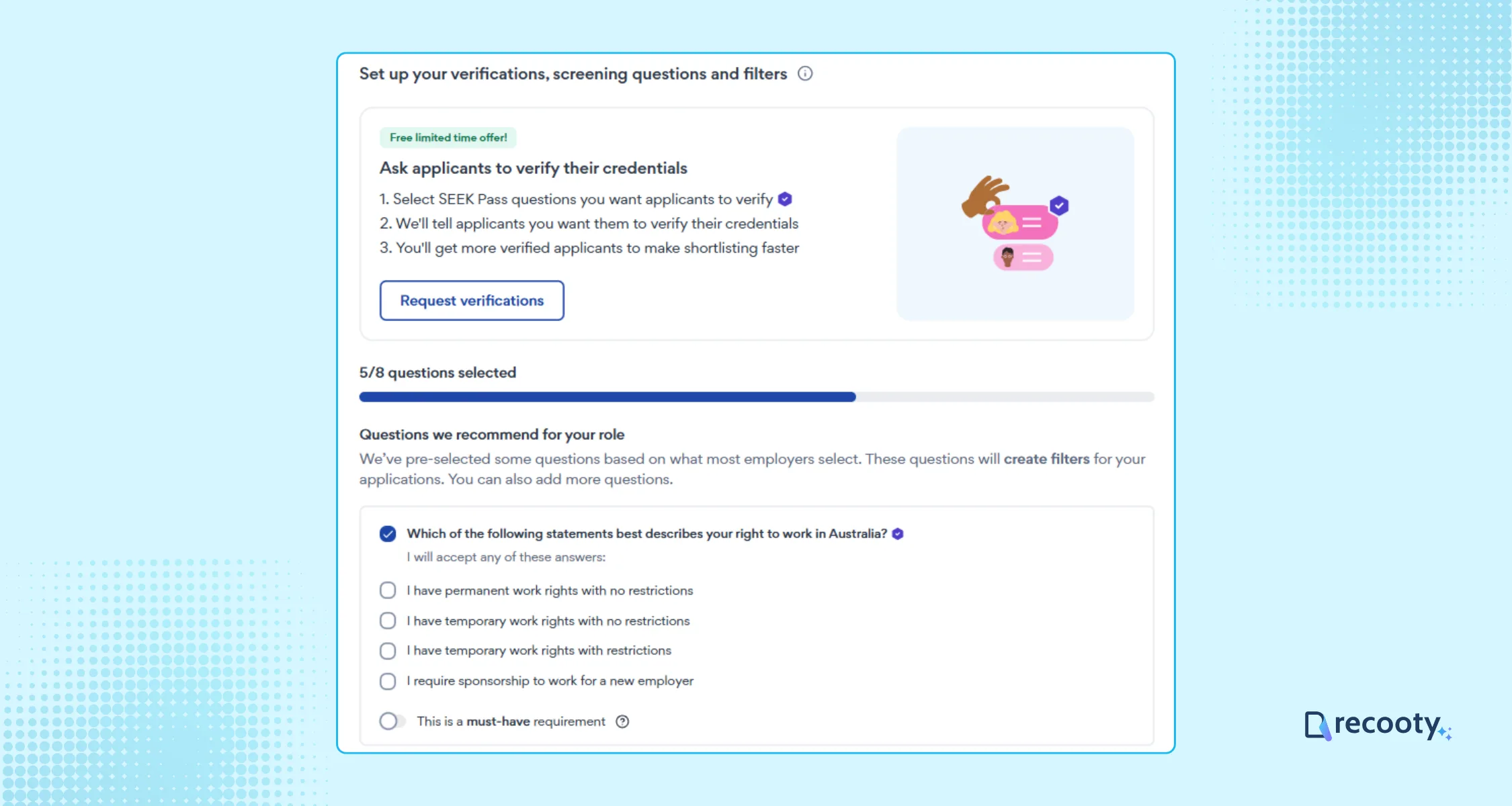 Add screening questions on Seek