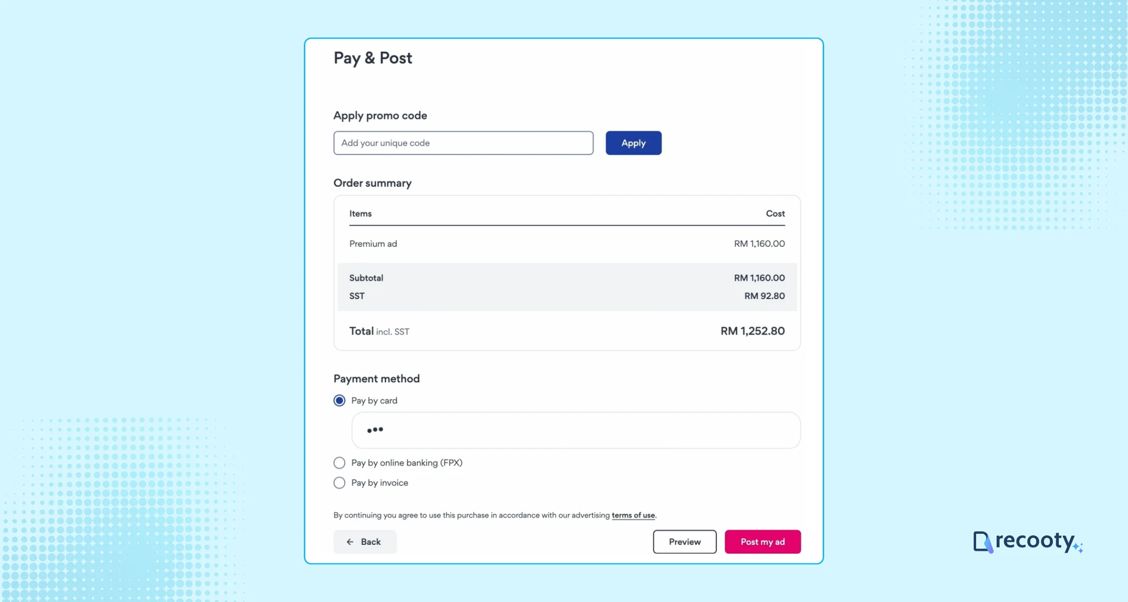 Complete the payment and post the job on Seek