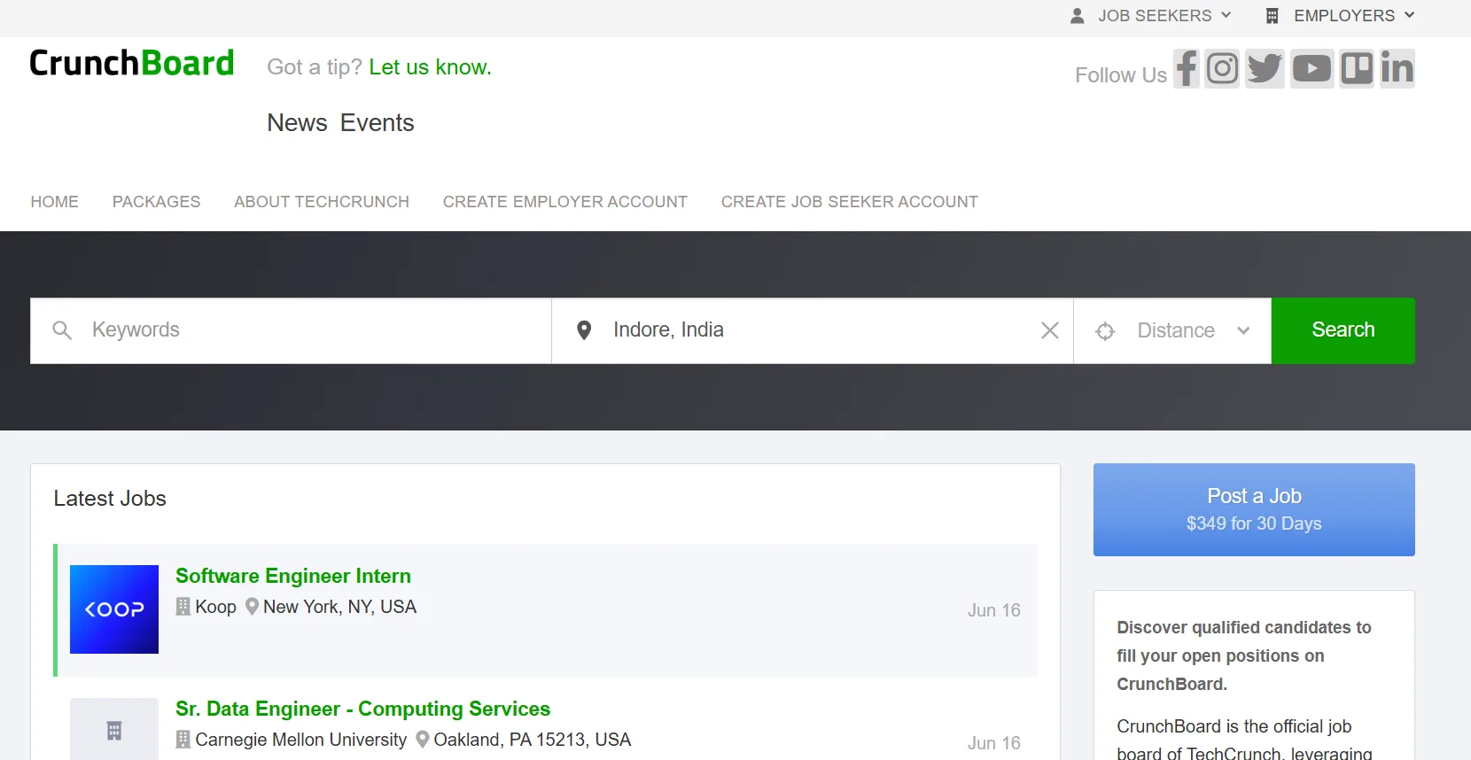 Post tech jobs on Crunchboard