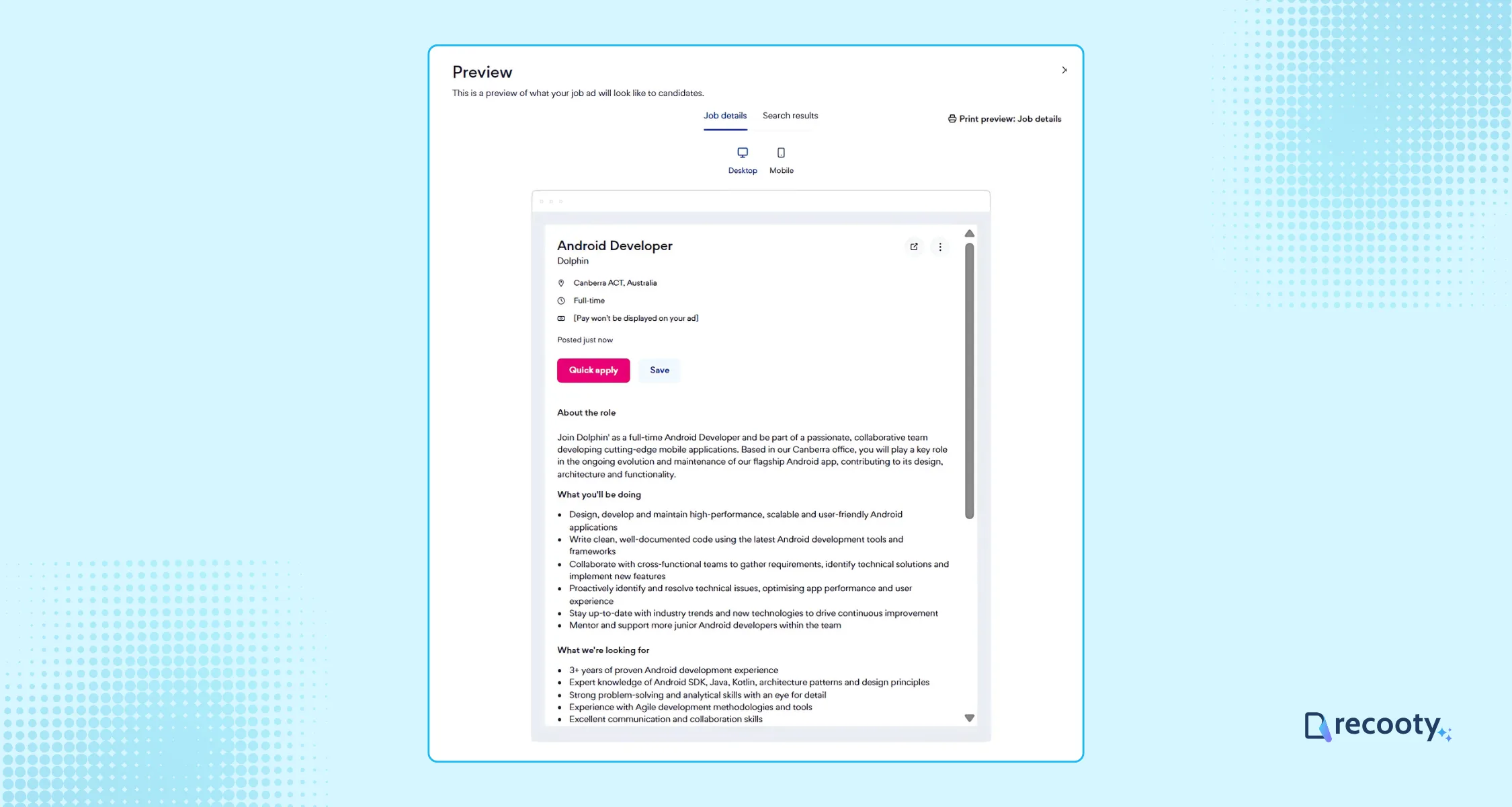 Preview of Job on Seek