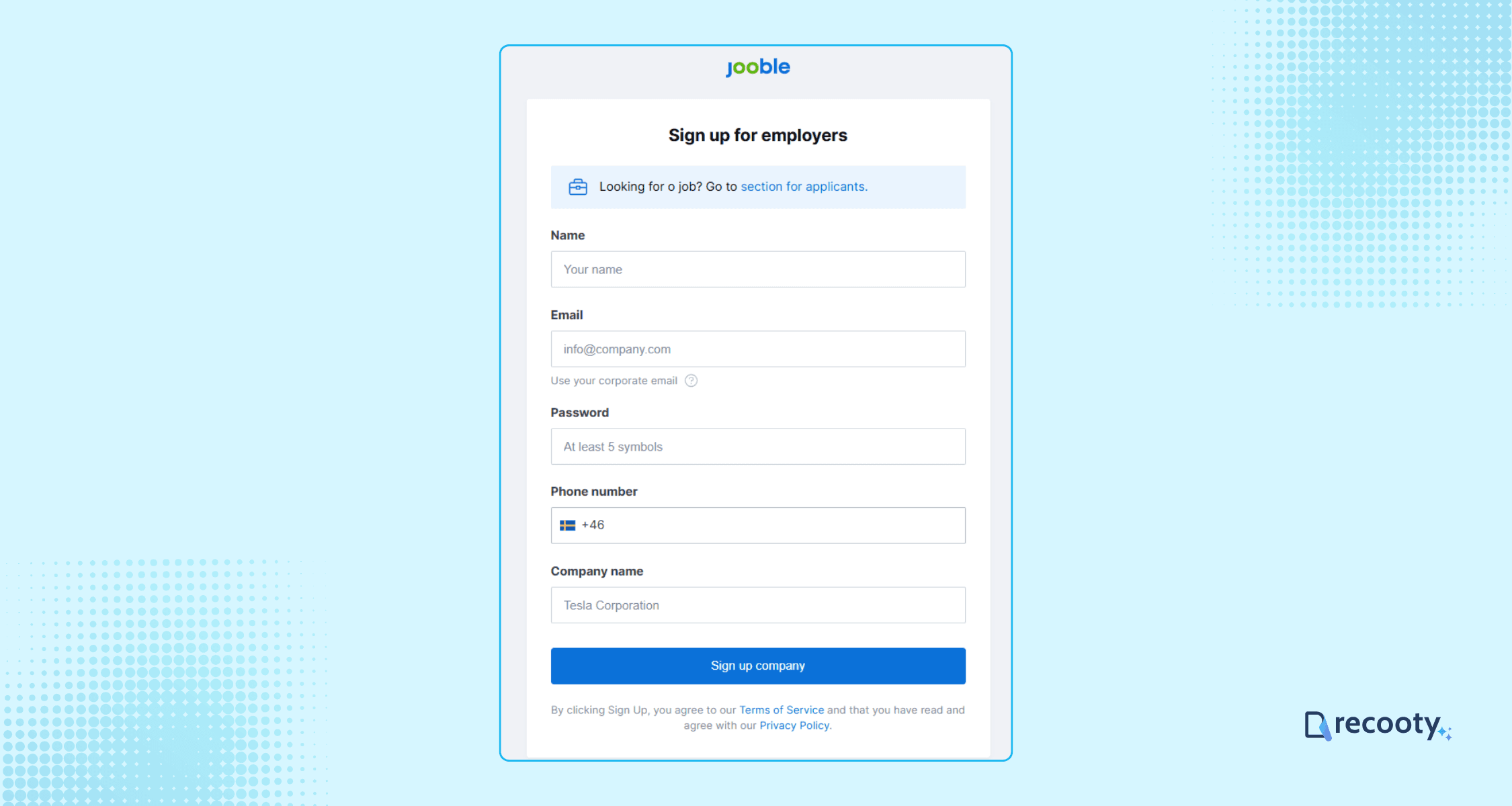 Create an employer account on Jooble