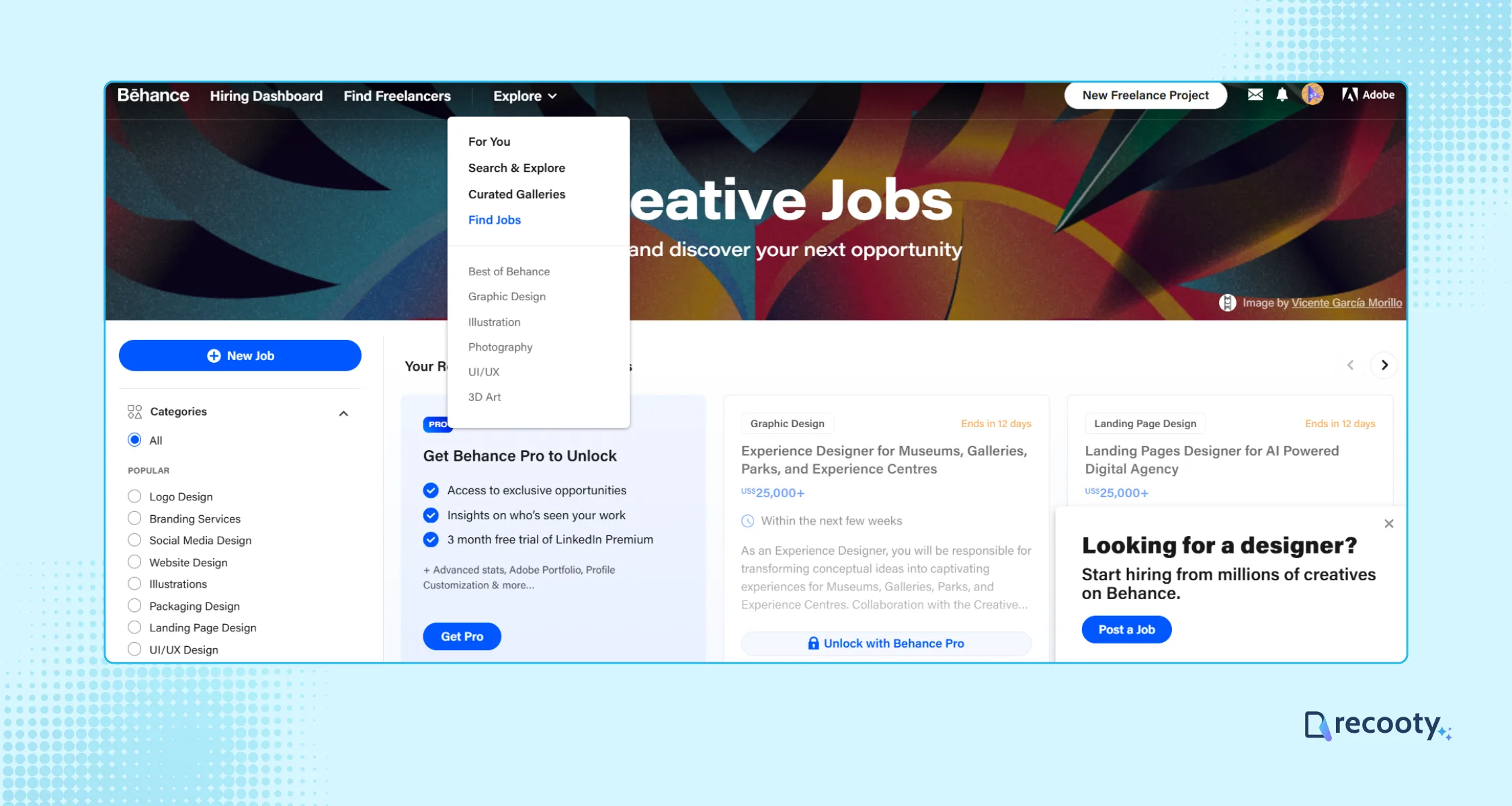 Access post a job button on behance 1