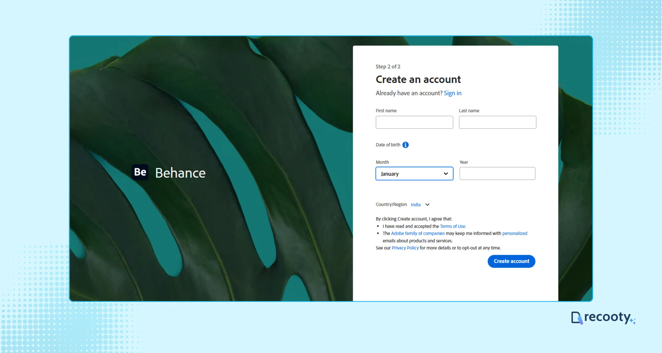 Create a behance account