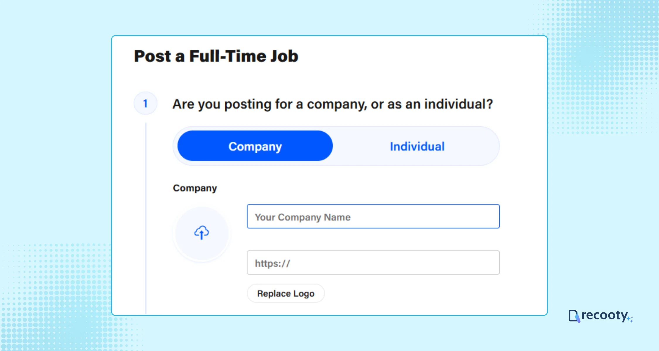 Fill in the company name and website 2