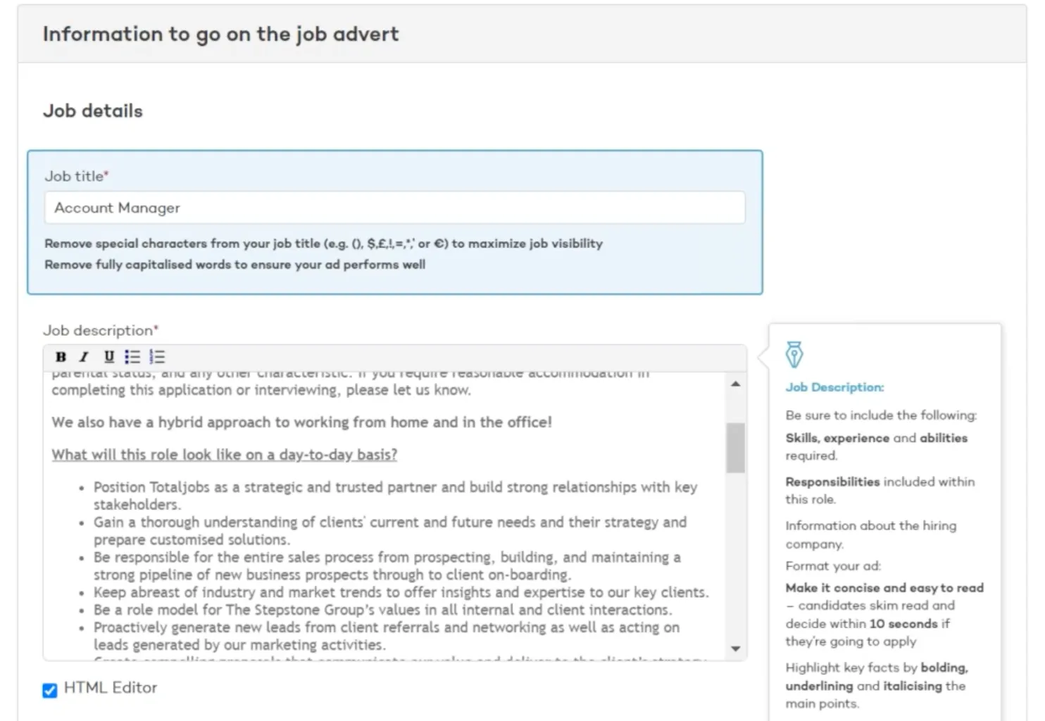 totaljobs create a job