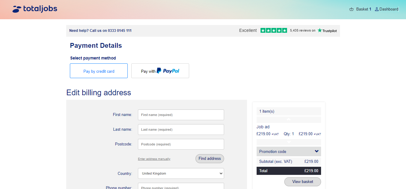Totaljobs payment method