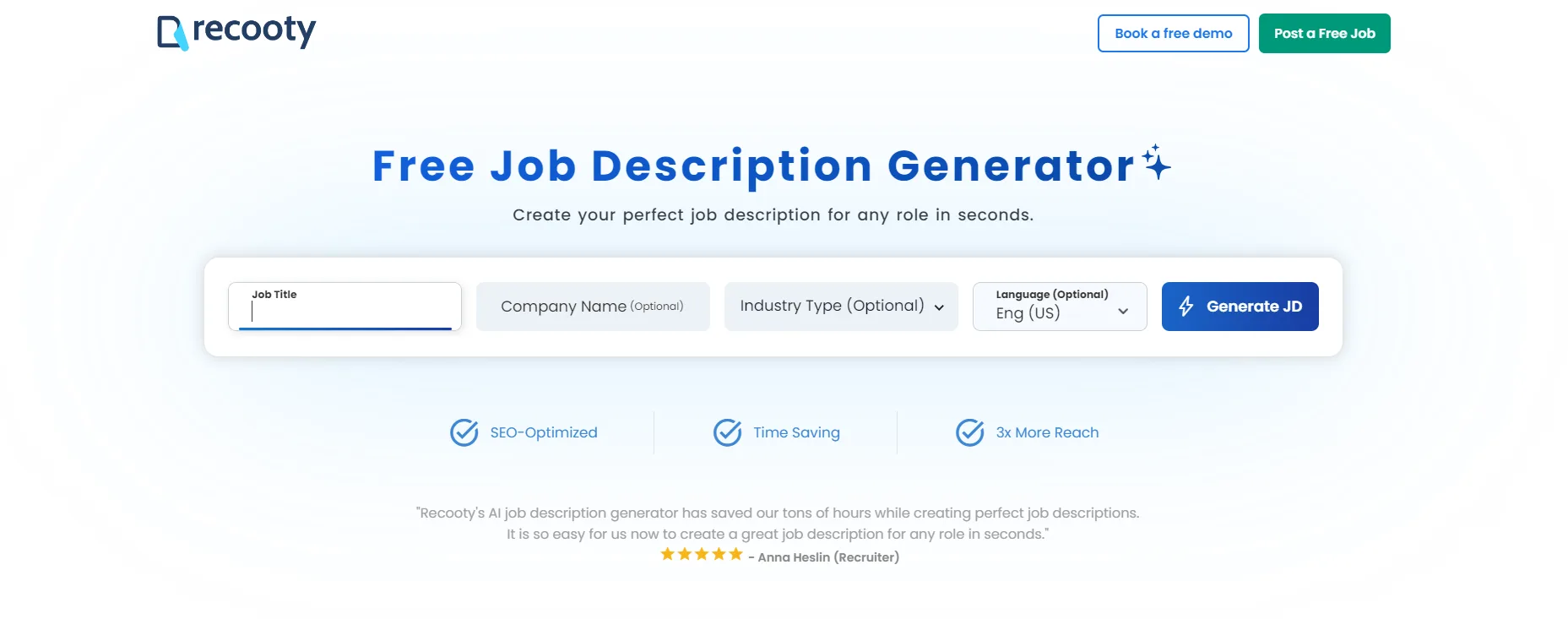 Recooty's AI powered job description generator
