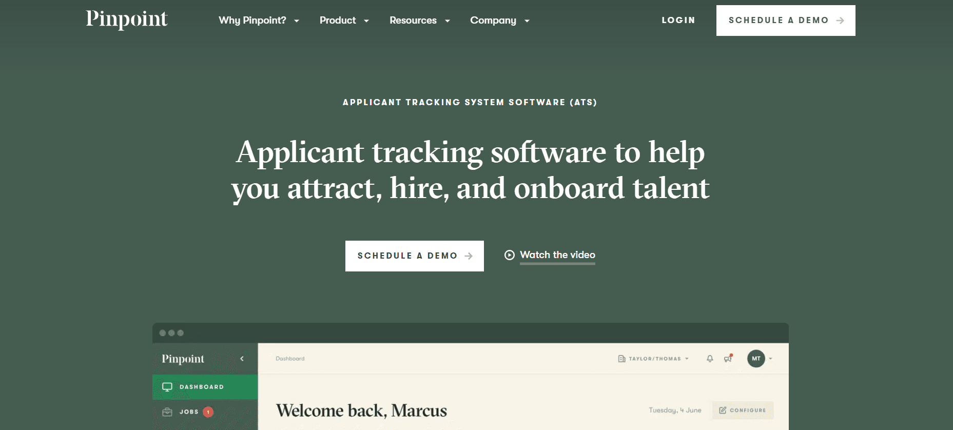 Pinpoint Applicant Tracking System homepage