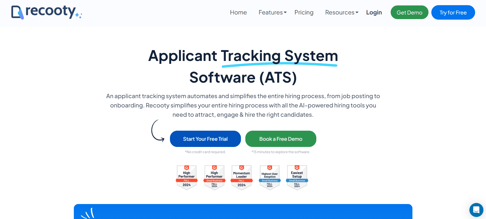 Recooty Applicant Tracking system Homepage